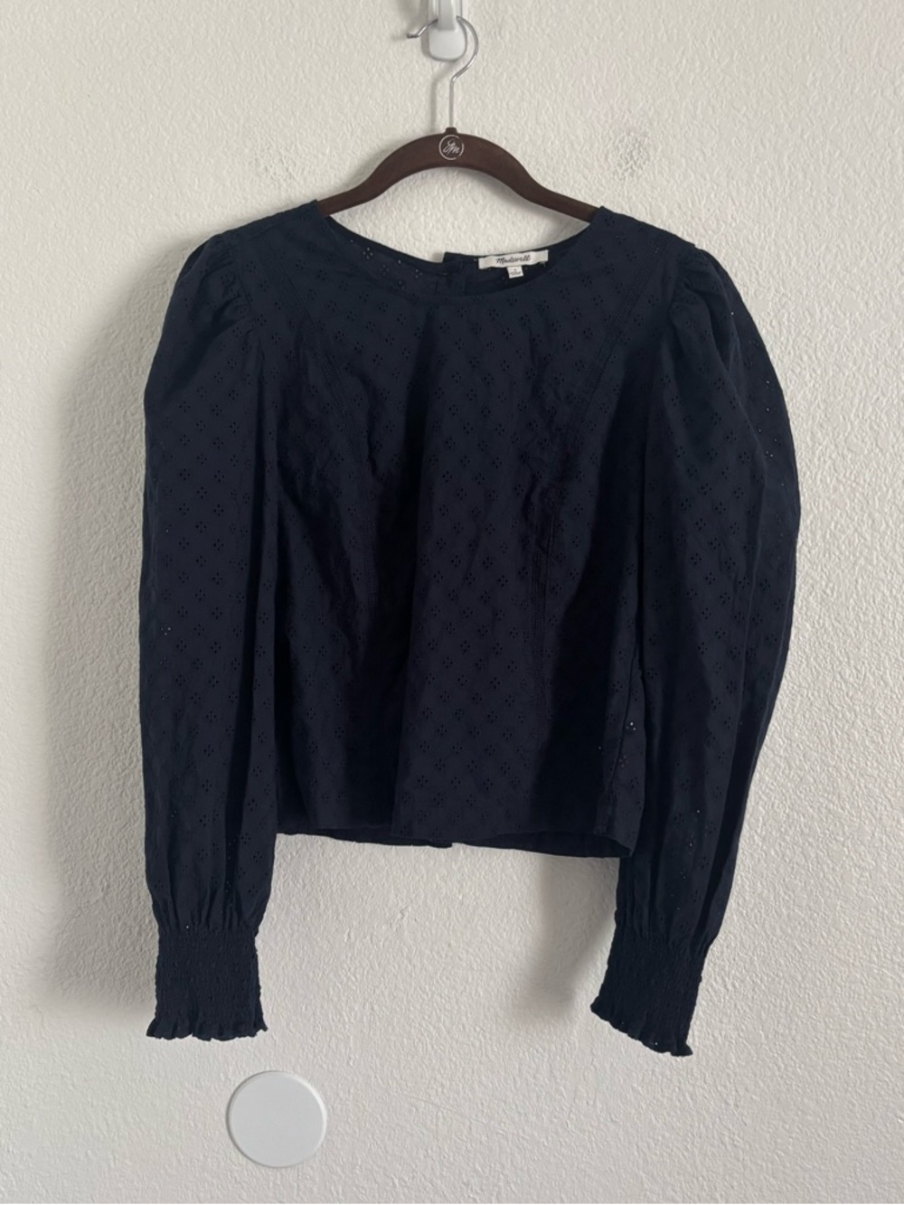Madewell Women's Size 4 Blue Eyelet Long Sleeve Button Back Top